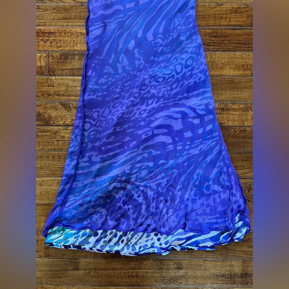 Cache Dress Maxi Satin Teal Abstract Print Purple Size 8 - Picture 13 of 16